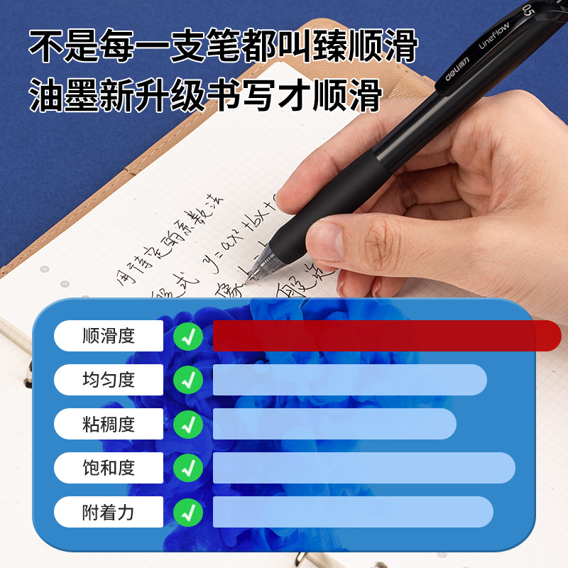 得力S60按动中性笔黑色0.5mm速干碳素笔学生考试办公用水笔